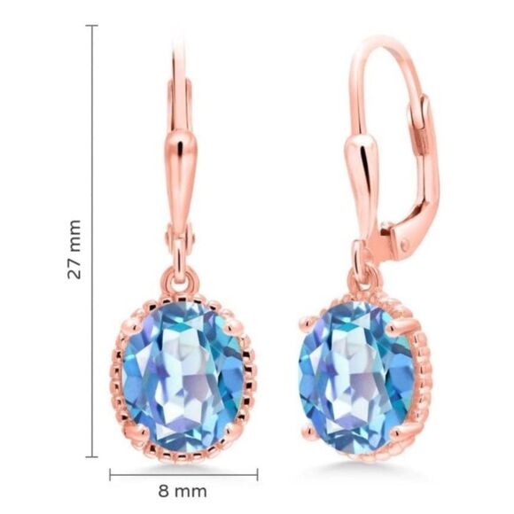 18K Rose Gold 925 with 3.60 Cttw Millennium Blue Mystic Quartz Oval Earrings - Picture 4 of 4